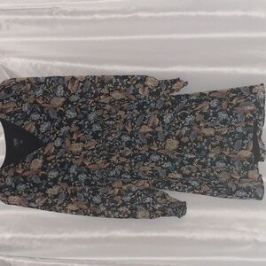 MSK petite medium Navy Dress with brown ,tan and blue flowers. Knee length.